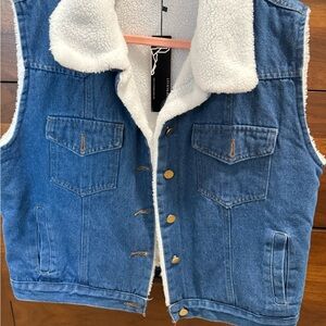 Lucky & Blessed Western Cowgirl Denim Vest with Sherpa Lining Large 🆕